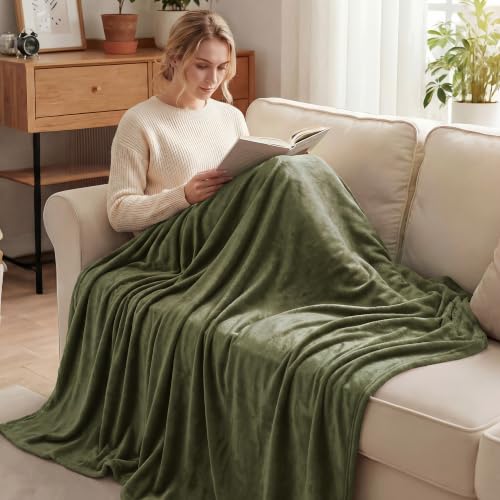 Soft Fleece Blanket King Size for Bed (Olive Green / King (104" x 90"))