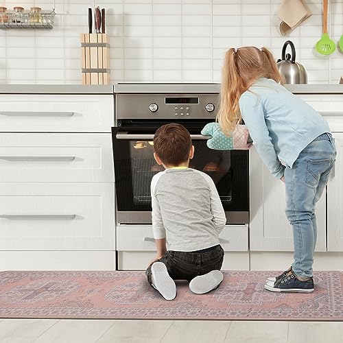 Washable Kitchen Runner Rug 2x8 Rug Runners for Hallways (2' x 8' (Rectangular) / Coral-pink)