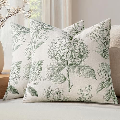 Set of 2 Decorative Floral Pillow Covers 18x18 Inch Dark Green (18" x 18" (Pack of 2) / Dark Green)