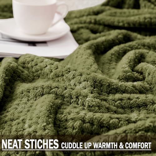 Soft Waffle Fleece Bed Blanket King Size (Olive / 90x104 in)