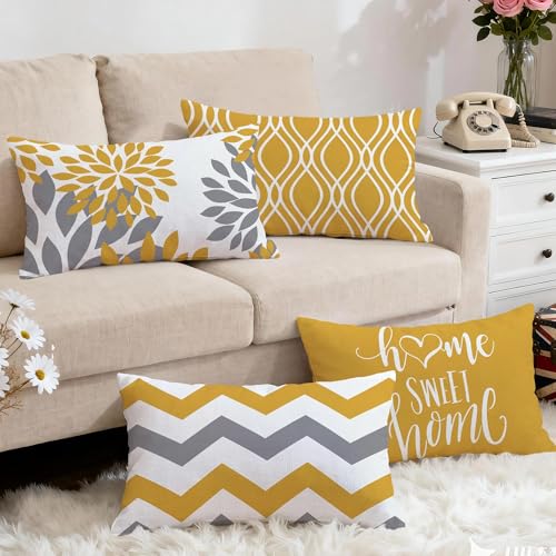 Throw Pillow Covers 12x20 (Yellow / 20" x 12" (Pack of 4))