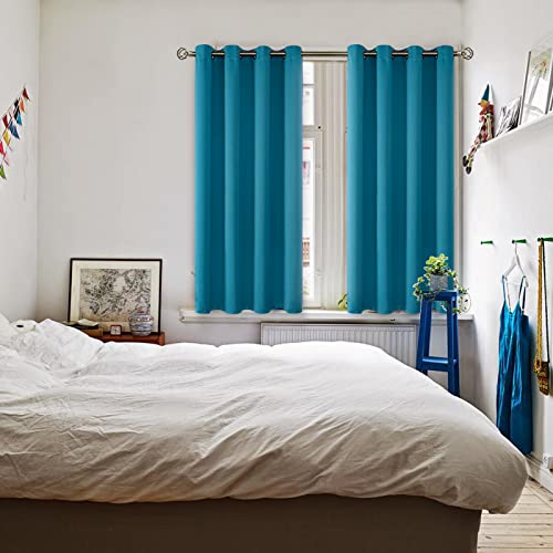 Peacock Blue Blackout Curtains for Bedroom 54 Inch Long (Peacock Blue / 52"W x 54"L (Pack of 2))