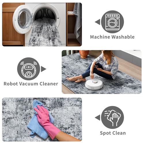 2x5 Washable Runner Rug for Hallway (Black/Grey / 2' x 5' (Rectangular))