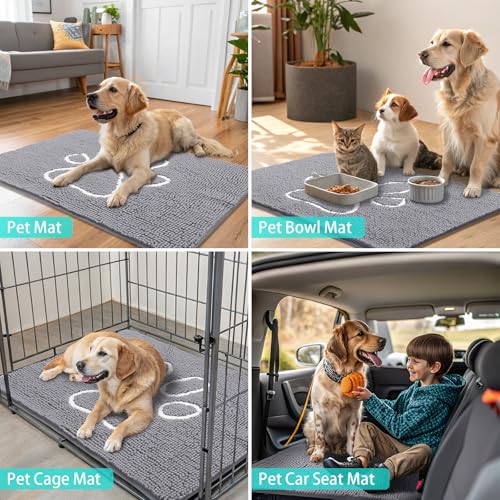 Dog Door Mat for Muddy Paws (30"X20" / Grey and White)