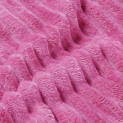 3D Ribbed Jacquard Hot Pink King Size Blanket for Bed (Hot Pink / King(108"x90"))