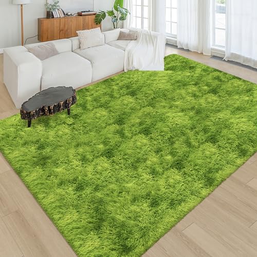 Green Tie Dyed Rug for Living Room 6x9 Fluffy Area Rug Mat Bedside Throw Rug for Bedroom Kids Room Boys Teens Nursery Baby Dorm Office Home Decor Aesthetic Carpets (Tie-dyed Green / 6' x 9' (Rectangular))