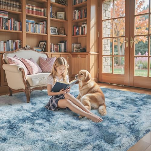 6x9 Shag Area Rug for Living Room (Dark Blue Tie-dyed / 6' x 9' (Rectangular))