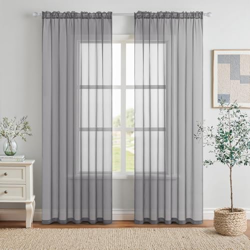 Charcoal Grey Sheer Curtains 84 Inches Long 2 Panels (Charcoal Grey / 54"W x 84"L (Pack of 2))
