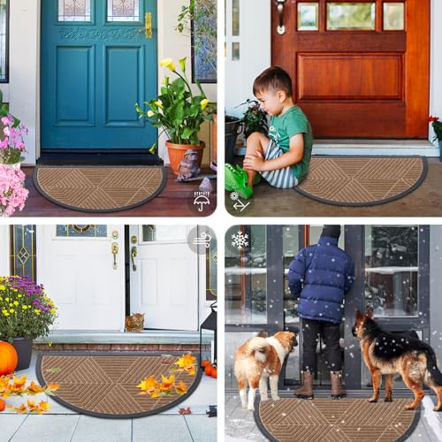 Half Circle Front Door Mat Outside Entrance (Coffee / 29.5" X 17")