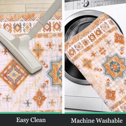 HEBE Boho Kitchen Rugs Set of 3 (Colorful Cream / 20"x32"+20"x48"+20"x59")