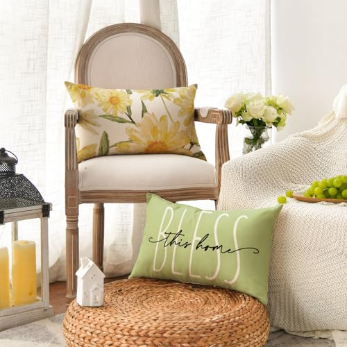 Home Sweet Home Spring Summer Flowers Green Throw Pillow Covers (Green / 20" x 12" (Pack of 4))