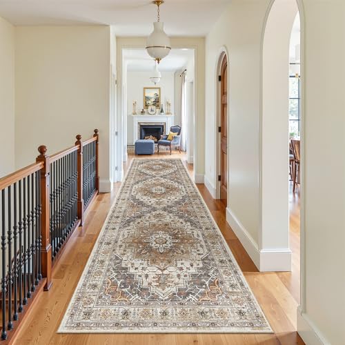 Hallway Runner Rug 3x10 Washable Kitchen Runners 10ft (Turmeric/Grey / 3' x 10' (Runner))