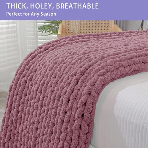 Chunky Knit Throw Blanket for Couch (Burnt Rose / 40"x60" (Medium Size Throw）)