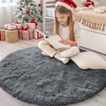 Grey Round Rugs for Bedroom (4 Ft Round / Grey)