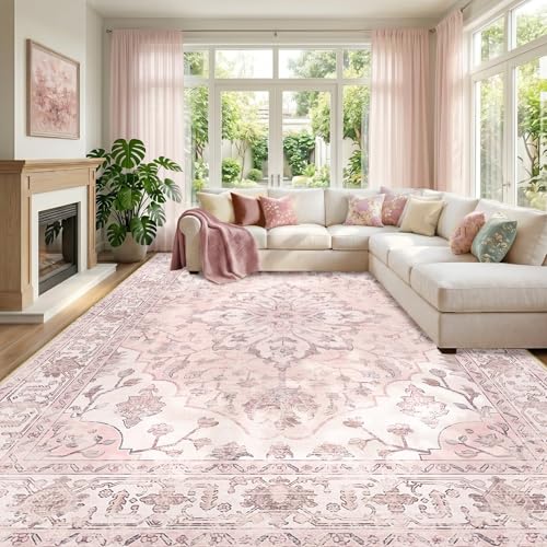 Washable Area Rug (Pink / 10' x 12' (Rectangular))