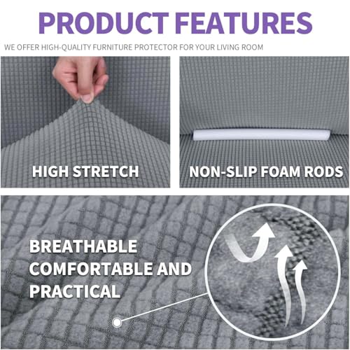 Super Stretch Couch Cover (Light Grey / Large (72"-92"))