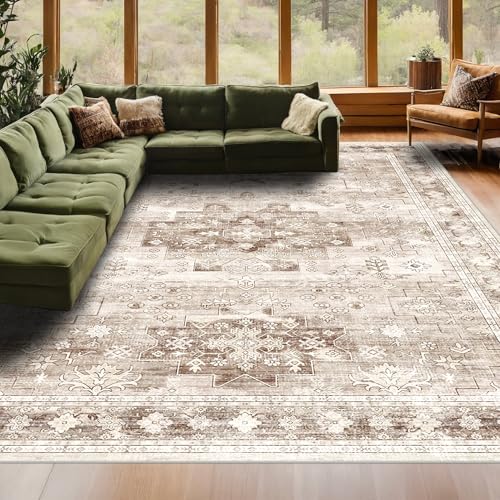 Washable Neutral Farmhouse Living Room Rug (6' x 9' (Rectangular) / Latte / Beige)