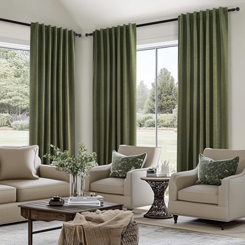 Long Curtains for Living Room Custom 105 Inch (Olive Green / 52"W x 105"L (Pack of 2))