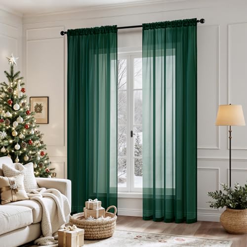 Hunter Green Sheer Curtains 54 X 54 Inches (Hunter Green / 54"W x 54"L (Pack of 2))