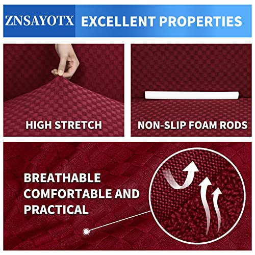 1 Piece Jacquard Couch Covers for 3 Cushion Couch Living Room High Stretch Sofa Cover Pets Dogs Friendly Anti Slip Thickened Slipcovers Furniture Protector (Large (71"-90") / Wine Red)