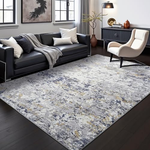 4x6 Washable Non Slip Abstract Area Rugs for Bedroom Living Room (Blue White Gold / 4' x 6' (Rectangular))