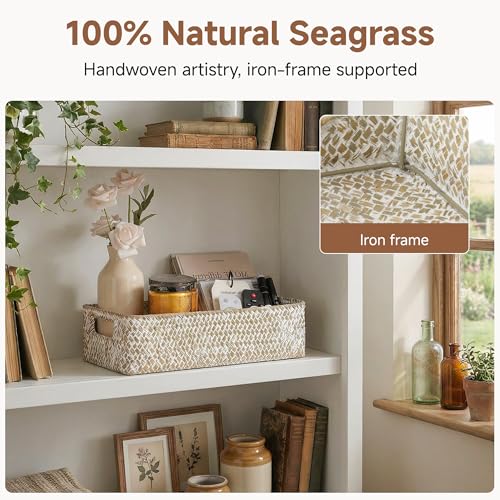Wicker Toilet Paper Basket for Back of Toilet (Wipe White (Seagrass) / 14¼" L x 6¾" W x 3¾" H)
