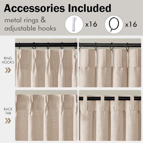 Pinch Pleated Linen Curtains 84 Inches Long Sand Beige with Hooks (Sand Beige / 40"W x 84"L (Pack of 2))