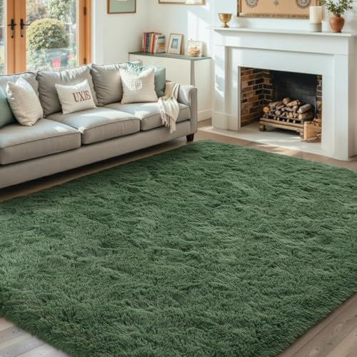 5x7 Ft Shag Green Area Rug for Bedroom Living Room (Bb Green / 5' X 7' (Rectangular))