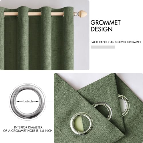 100% Blackout Linen Curtains for Bedroom 42x84 Inches Olive Green (Olive Green / 42"W x 84"L (Pack of 2))