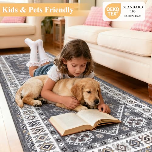 HEBE Boho Kitchen Rugs Set of 3 (Natural/Grey / 20"x32"+20"x48"+20"x59")