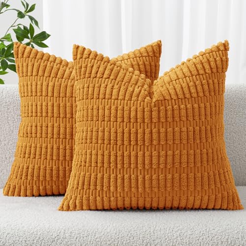 Fall Decorative Throw Pillow Covers 20x20 Burnt Orange Pack of 2 (Burnt Orange / 20" x 20" (Pack of 2))