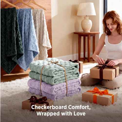 Checkered Soft Cozy Queen Blanket for Bed (04 Lavender Fog / Queen (90" X 90"))