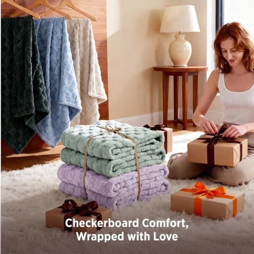 Checkered Soft King Size Blankets for Bed (04 Lavender Fog / King (108" X 90"))