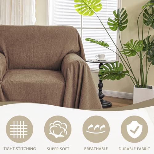 Oversized Armchair Couch Cover for 1 Cushion Couch (71" x 91" / Tassels Edge-camel)