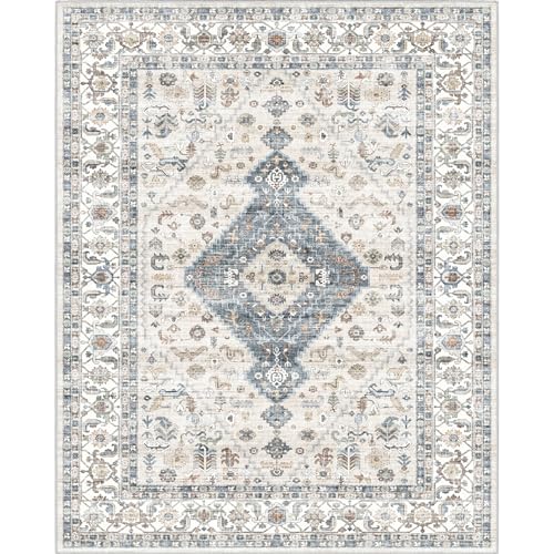 Washable Vintage Area Rug 8x10 for Living Room (Beige Dark Grey Cream / 8' x 10' (Rectangular))