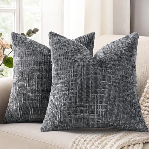 Textured Chenille Throw Pillow Covers 18x18 Set of 2 Dark Grey (Dark Grey / 18" x 18" (Pack of 2))
