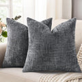 Textured Chenille Throw Pillow Covers 18x18 Set of 2 Dark Grey (Dark Grey / 18" x 18" (Pack of 2))
