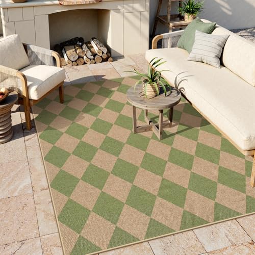 Checkered Easy Jute 5x7 Area Rug (5' x 7' (Rectangular) / Sage Green/Nature-2)