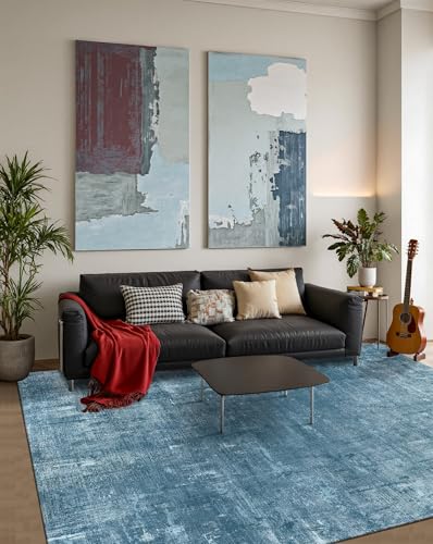 Washable 5x7 Area Rugs for Living Room Modern Abstract Rug (Blue / 5' x 7' (Rectangular))