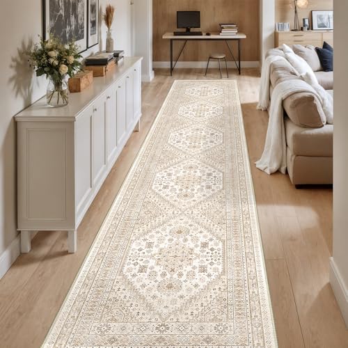 Washable Runner Rug 2.5x16 (Cream/Beige / 2'6" x 16' (Runner))