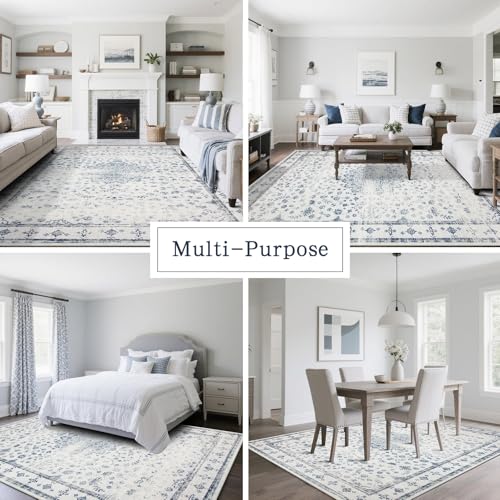 8x10 Washable Area Rugs for Living Room (8' x 10' (Rectangular) / Blue-white-gray)