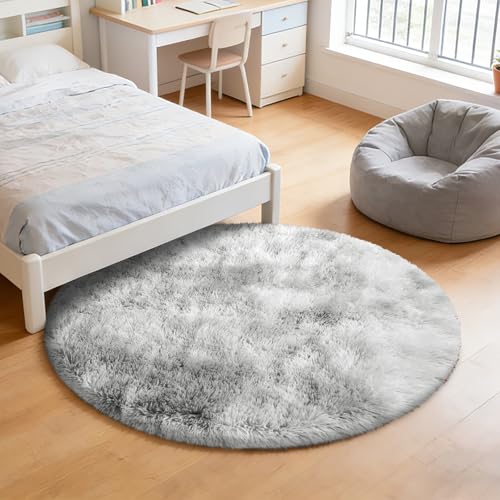 Tie Dyed Fluffy Round Rug (Mottling Grey / 3' (Round))