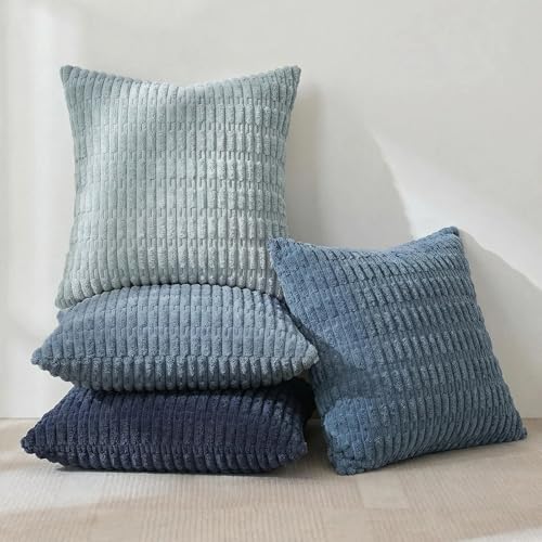 4 Packs Decorative Throw Pillow Covers for Living Room Couch Bed (22" x 22" (Pack of 4) / Blue Series)