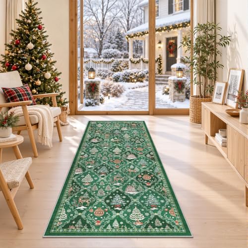 Christmas Runner Rug 2x6 for Hallway (Christmas Green / 2' x 6' (Runner))