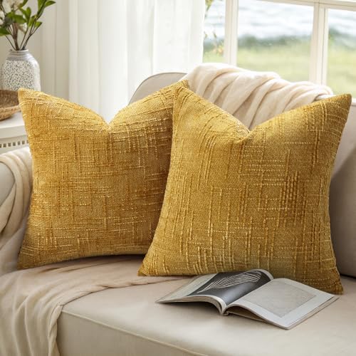 Textured Chenille Throw Pillow Covers 22x22 Set of 2 Yellow (Mustard Yellow / 22" x 22" (Pack of 2))