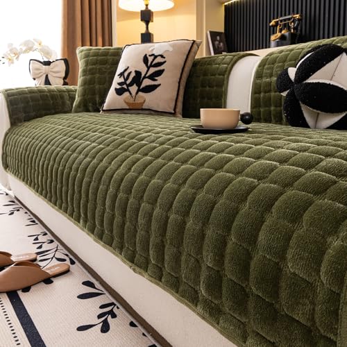 Velvet Sectional Couch Cover for 3 Seats (Dark Green / 1PC/35.4"x83"/3 Seats & Long "L" Part)