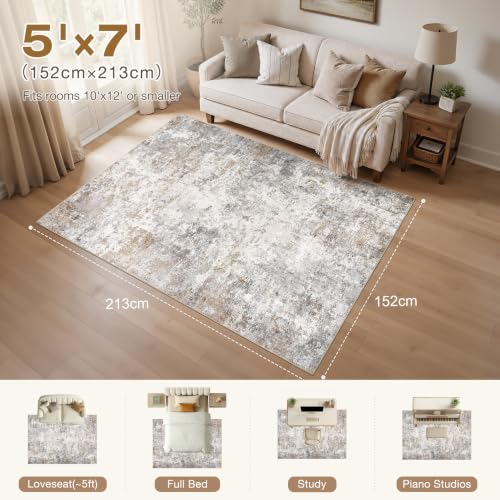 5x7 Area Rug Living Room Rugs Washable Neutral Brown Grey Carpet (Brown Grey / 5' x 7' (Rectangular))