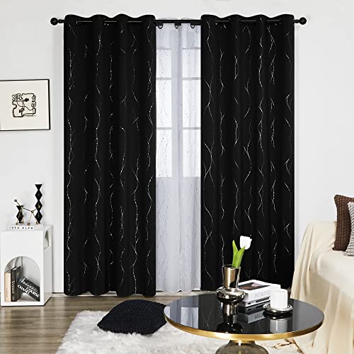 Living Room Curtains 95 Inches Long (Black/Wave Dots / 52"W x 95"L (Pack of 2))