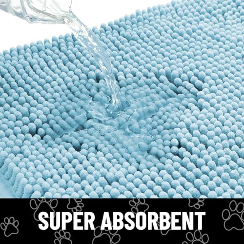 Dog Door Mat for Muddy Paws (59"X35" / Sky Blue and White)