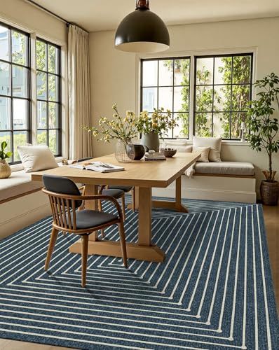 Washable 5x7 Area Rugs for Living Room Modern Abstract Rug (Prussian Blue / 5' x 7' (Rectangular))